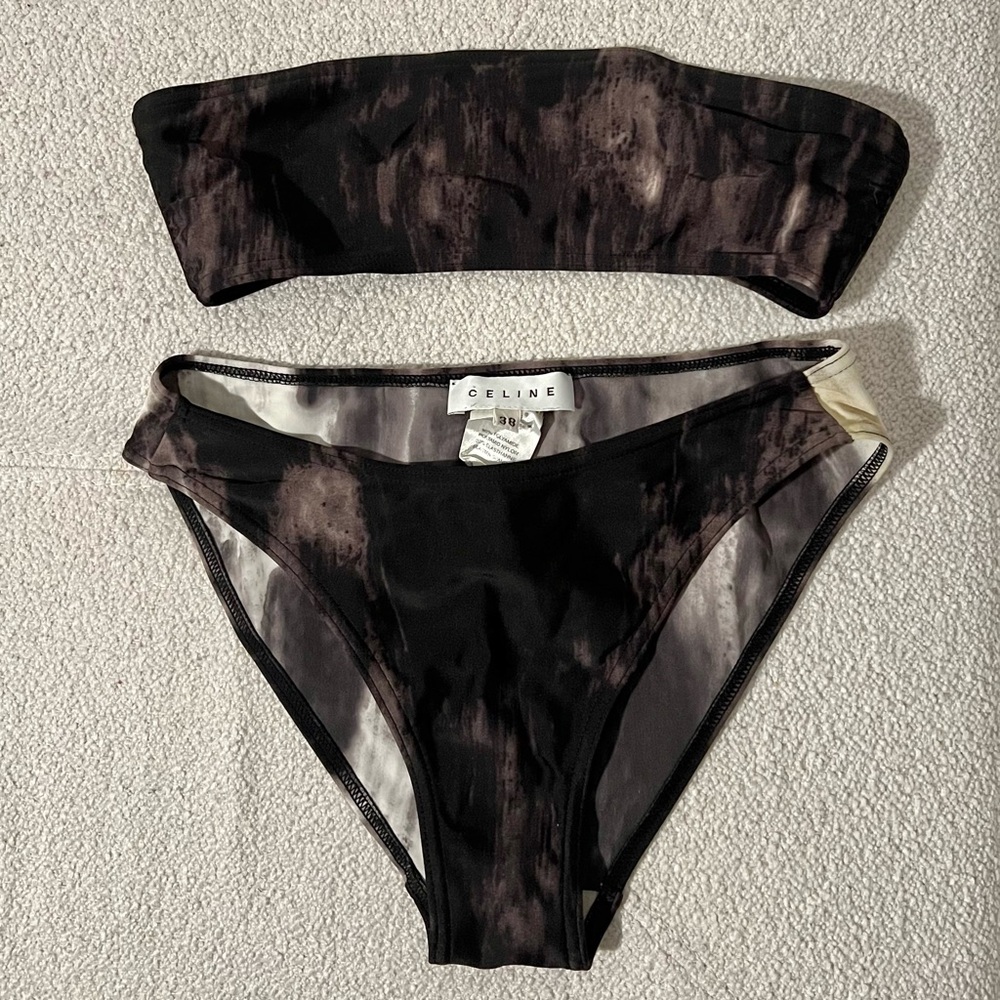 CELINE two piece bikini swim suit with Celine logo closure, Size 38.